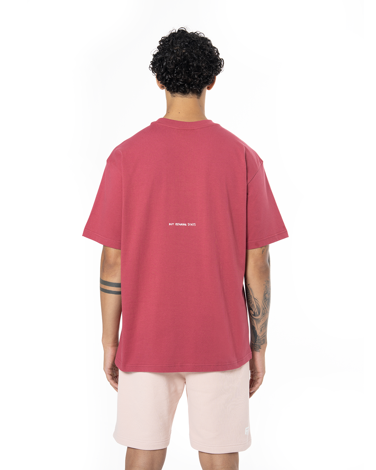 Erkek Oversize Basic Baskili TiŞört - Bordo