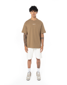 Erkek Oversize Basic Baskili TiŞört - Kahverengi