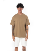 Erkek Oversize Basic Baskili TiŞört - Kahverengi