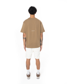 Erkek Oversize Basic Baskili TiŞört - Kahverengi