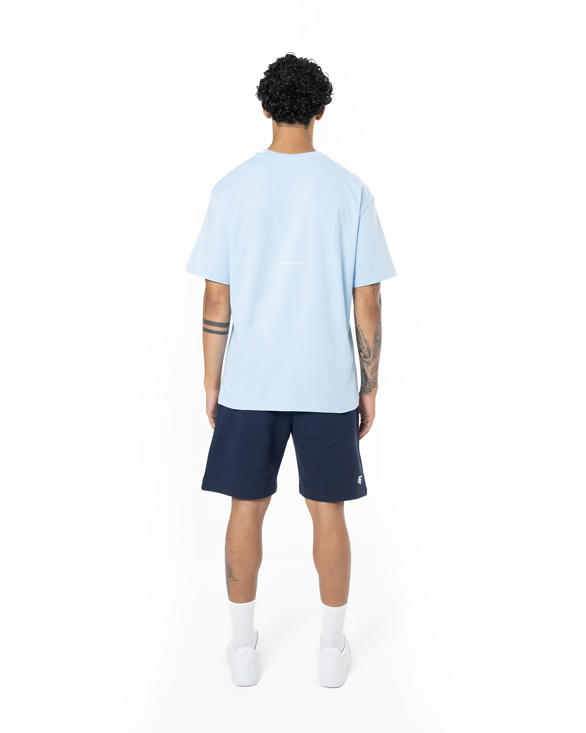 Erkek Oversize Basic Baskili TiŞört - Açik Mavi
