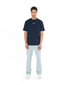 Erkek Oversize Basic Baskili TiŞört - LaciVert - 0