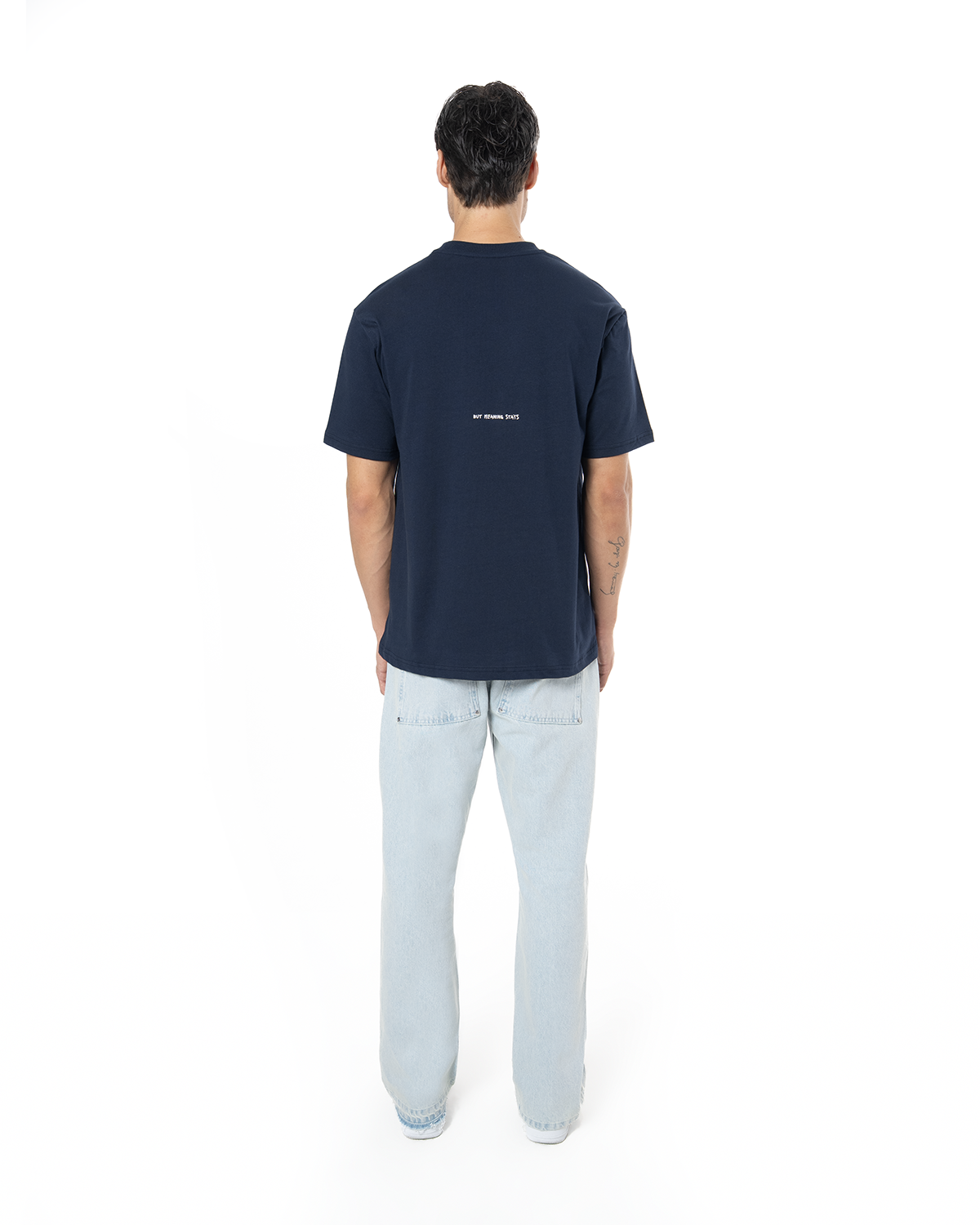 Erkek Oversize Basic Baskili TiŞört - LaciVert - 1