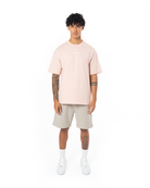 Erkek Oversize Basic Baskili TiŞört - Pembe