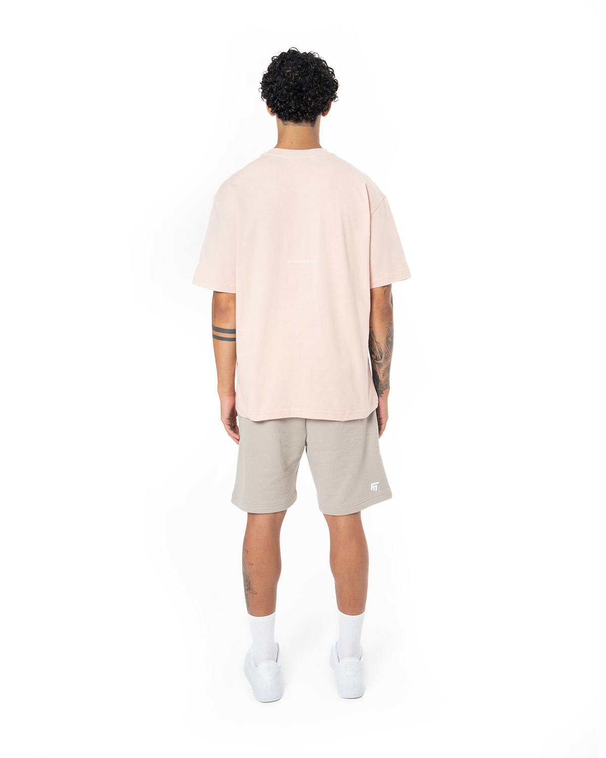 Erkek Oversize Basic Baskili TiŞört - Pembe