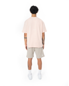 Erkek Oversize Basic Baskili TiŞört - Pembe
