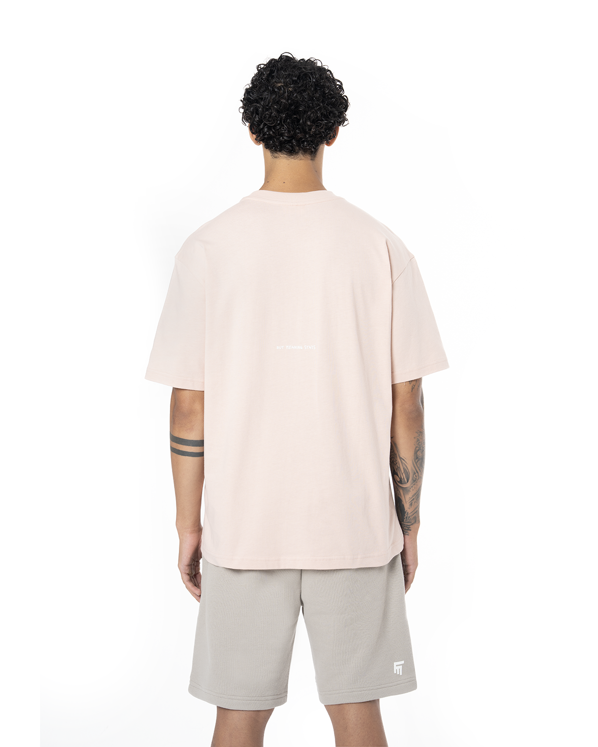 Erkek Oversize Basic Baskili TiŞört - Pembe