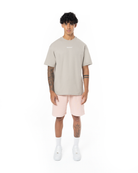 Erkek Oversize Basic Baskili TiŞört - Taş