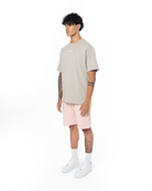Erkek Oversize Basic Baskili TiŞört - Taş