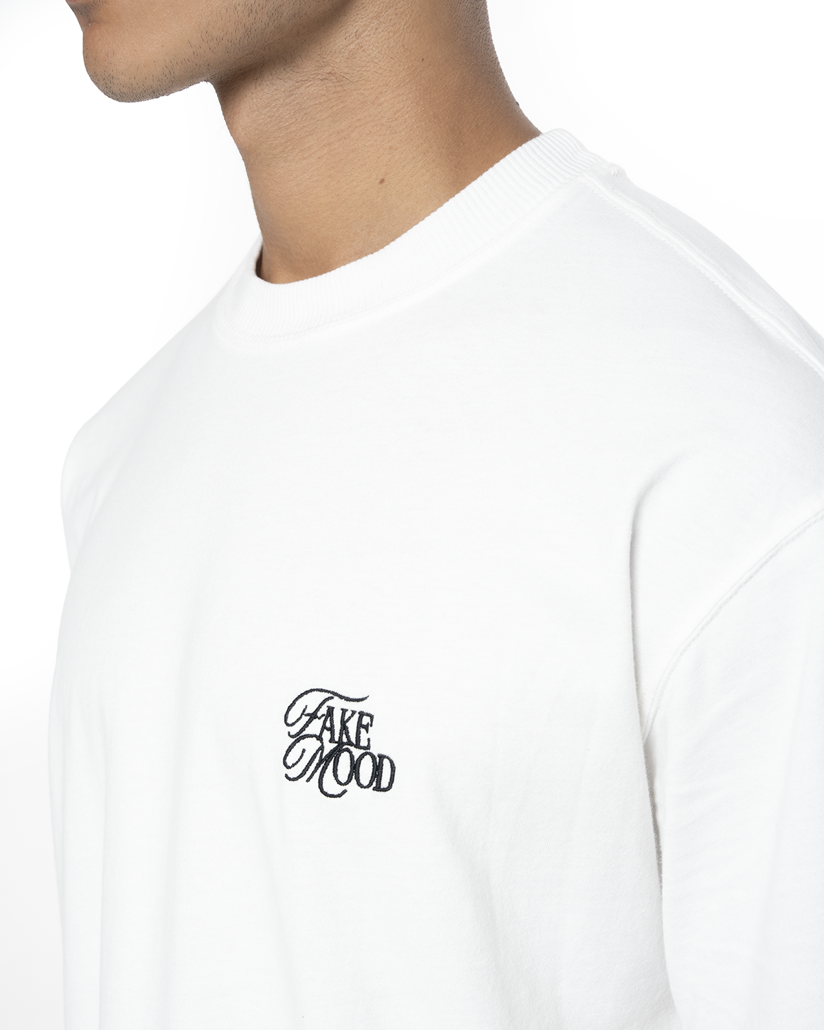 Erkek Oversize Fakemood Nakişli TiŞört - Beyaz - 2