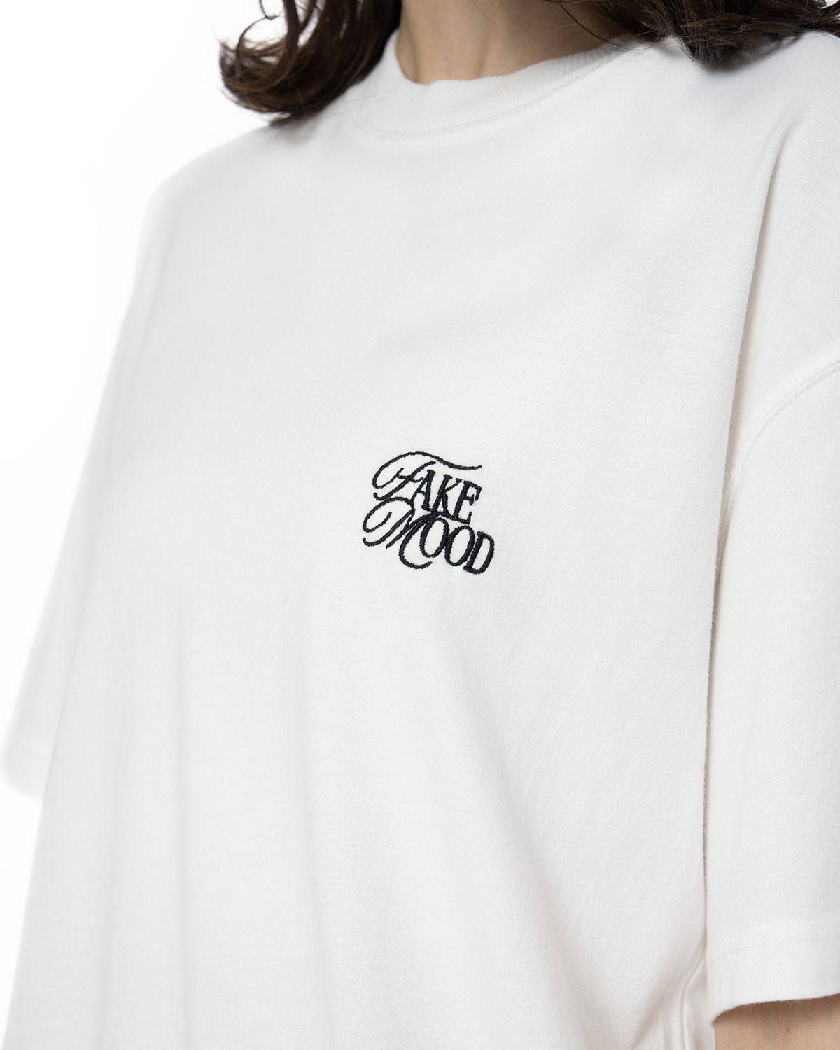Erkek Oversize Fakemood Nakişli TiŞört - Beyaz - 6