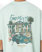 Erkek Oversize Fakemood Place Baskili TiŞört - YeşiL - 2