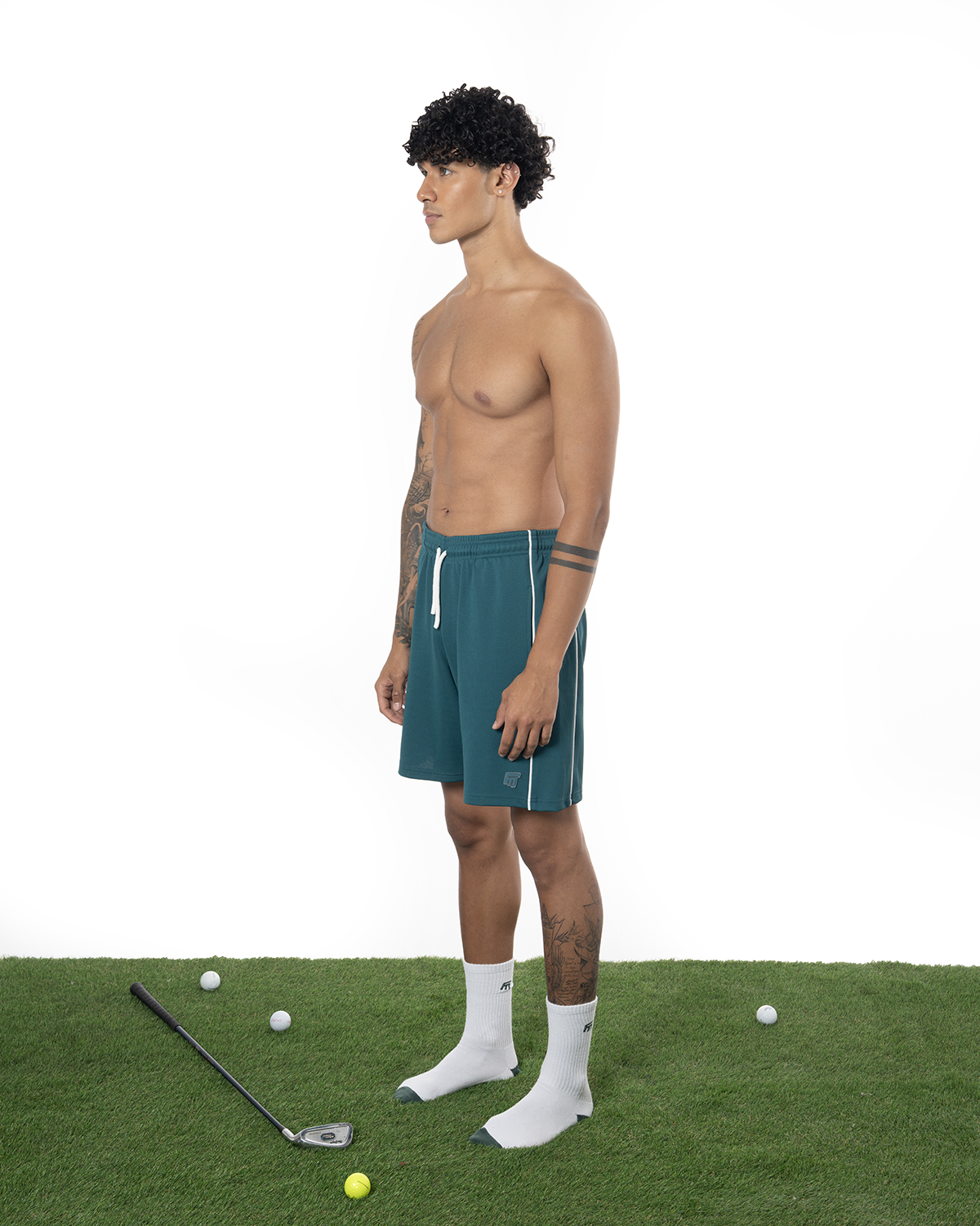 Erkek Oversize Jersey Kumaş Fm Icon Detayli Golf Şort - YeşiL