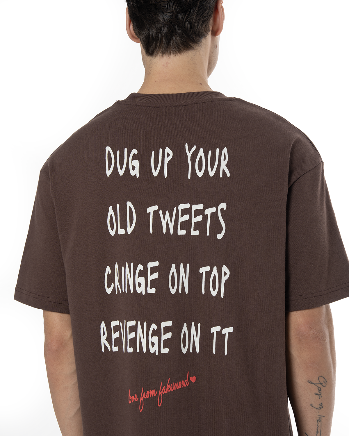 Erkek Oversize Twitter Baskili TiŞört - Kahverengi - 2