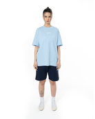 Kadin Oversize Basic Baskili TiŞört - Açik Mavi