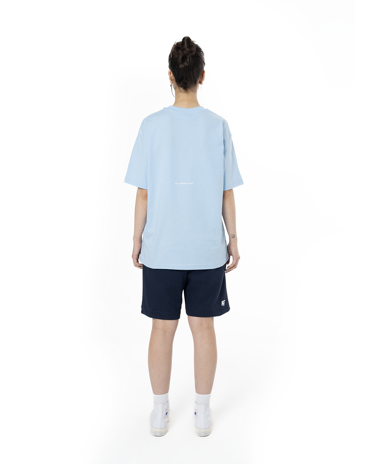Kadin Oversize Basic Baskili TiŞört - Açik Mavi