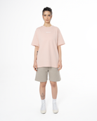 Kadin Oversize Basic Baskili TiŞört - Açik Pembe