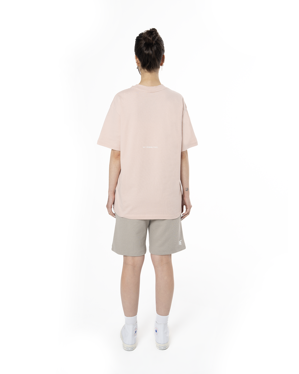 Kadin Oversize Basic Baskili TiŞört - Açik Pembe