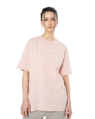 Kadin Oversize Basic Baskili TiŞört - Açik Pembe