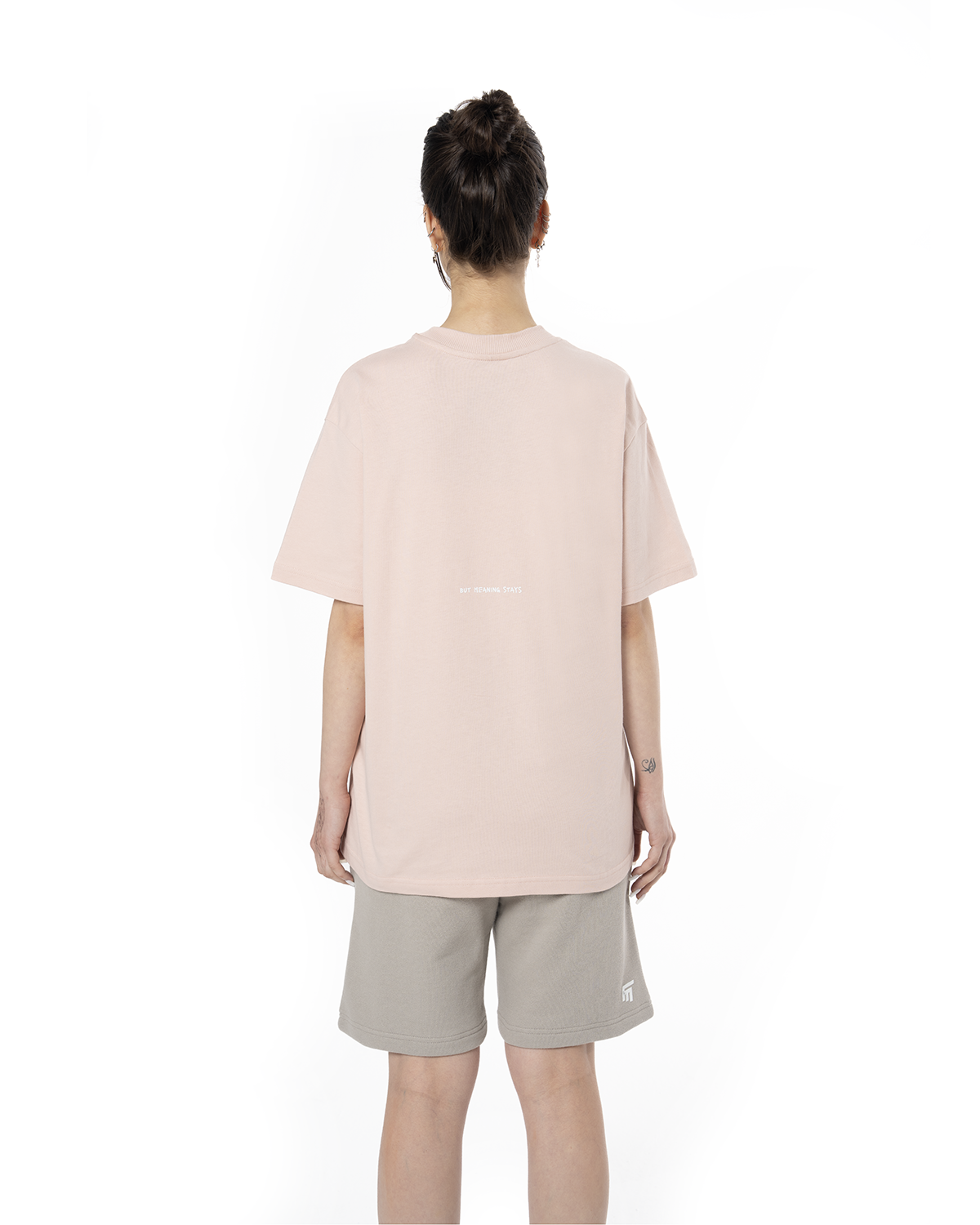 Kadin Oversize Basic Baskili TiŞört - Açik Pembe