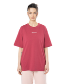 Kadin Oversize Basic Baskili TiŞört - Bordo