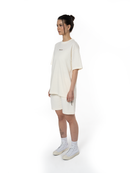 Kadin Oversize Basic Baskili TiŞört - Ekru