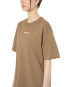 Kadin Oversize Basic Baskili TiŞört - Kahverengi