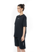 Kadin Oversize Basic Baskili TiŞört - SiYah