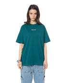 Kadin Oversize Basic Baskili TiŞört - YeşiL