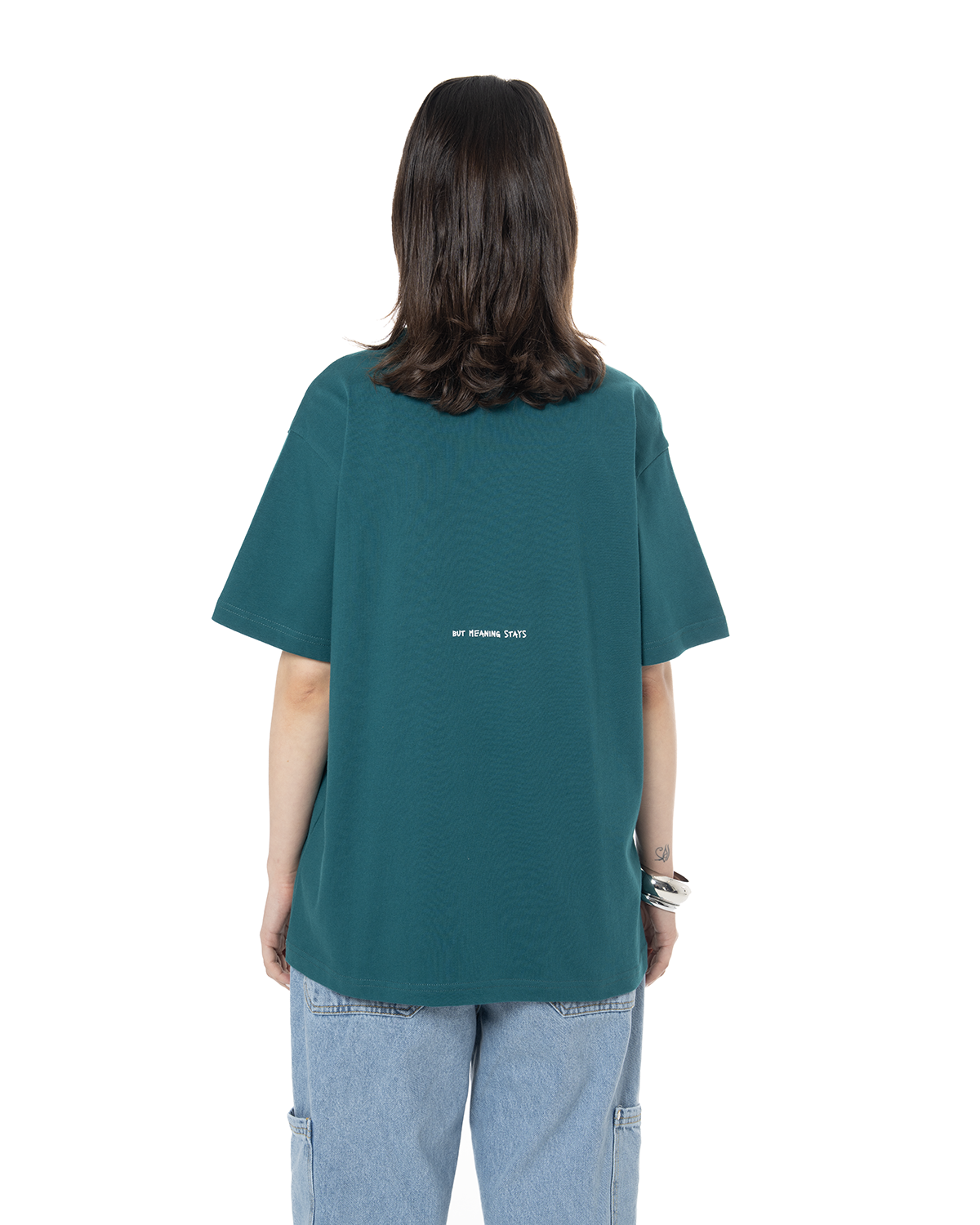 Kadin Oversize Basic Baskili TiŞört - YeşiL