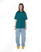 Kadin Oversize Basic Baskili TiŞört - YeşiL
