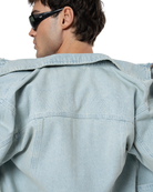 Unisex Fakemood Nakişli Premium Denim Ceket - Mavi