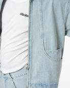 Unisex Fakemood Nakişli Premium Denim Ceket - Mavi