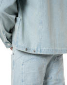 Unisex Fakemood Nakişli Premium Denim Ceket - Mavi