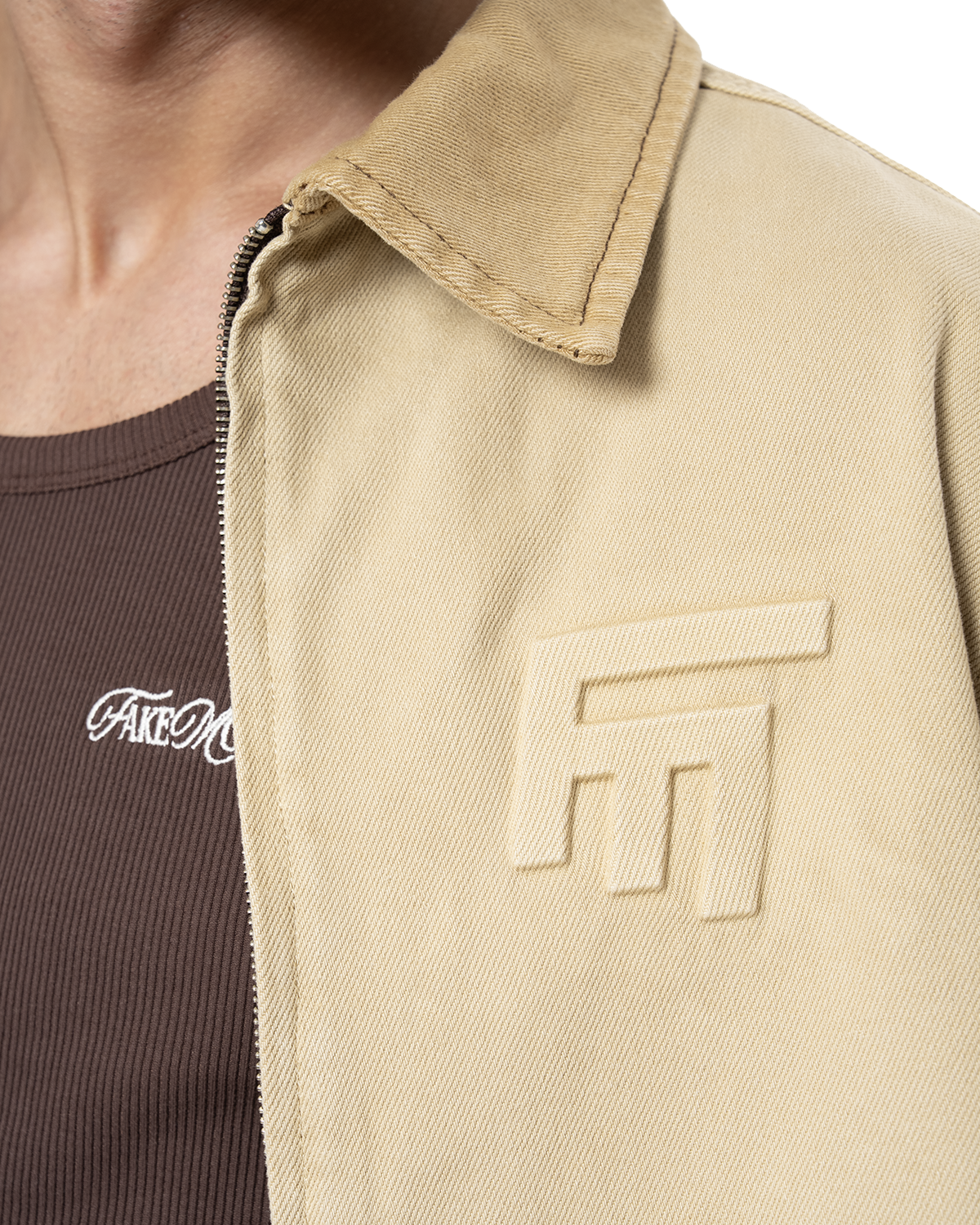 Unisex Oversize Fm Icon Logo Kabartma Detayli Premium Denim Ceket - Bej - 4