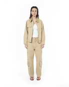 Unisex Oversize Fm Icon Logo Kabartma Detayli Premium Denim Ceket - Bej - 7