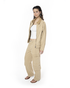 Unisex Oversize Fm Icon Logo Kabartma Detayli Premium Denim Ceket - Bej - 8