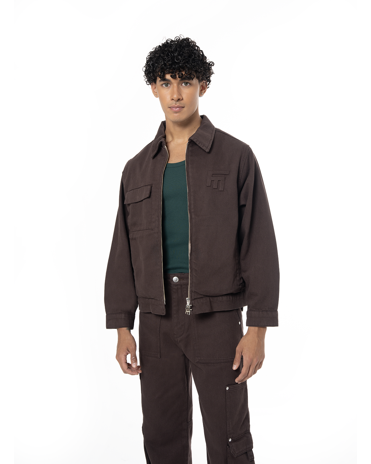 Unisex Oversize Fm Icon Logo Kabartma Detayli Premium Denim Ceket - Kahverengi - 0