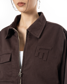 Unisex Oversize Fm Icon Logo Kabartma Detayli Premium Denim Ceket - Kahverengi - 5