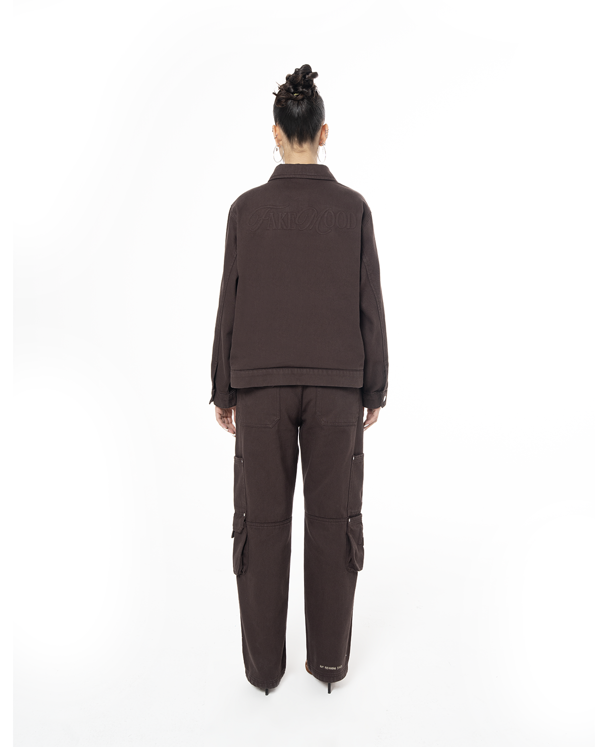 Unisex Oversize Fm Icon Logo Kabartma Detayli Premium Denim Ceket - Kahverengi - 7
