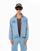 Unisex Oversize Fm Icon Logo Kabartma Detayli Premium Denim Ceket - Mavi