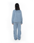 Unisex Oversize Fm Icon Logo Kabartma Detayli Premium Denim Ceket - Mavi
