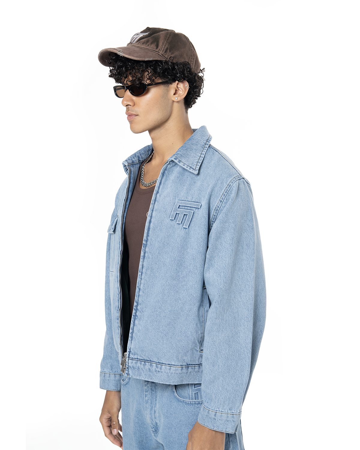 Unisex Oversize Fm Icon Logo Kabartma Detayli Premium Denim Ceket - Mavi