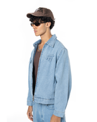 Unisex Oversize Fm Icon Logo Kabartma Detayli Premium Denim Ceket - Mavi