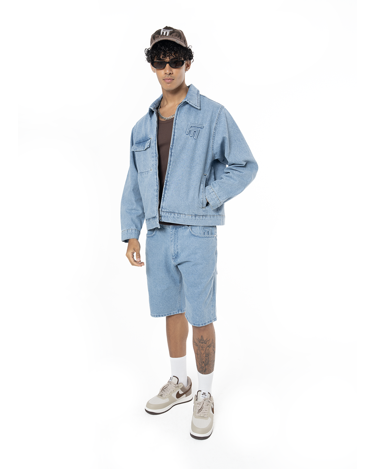 Unisex Oversize Fm Icon Logo Kabartma Detayli Premium Denim Ceket - Mavi