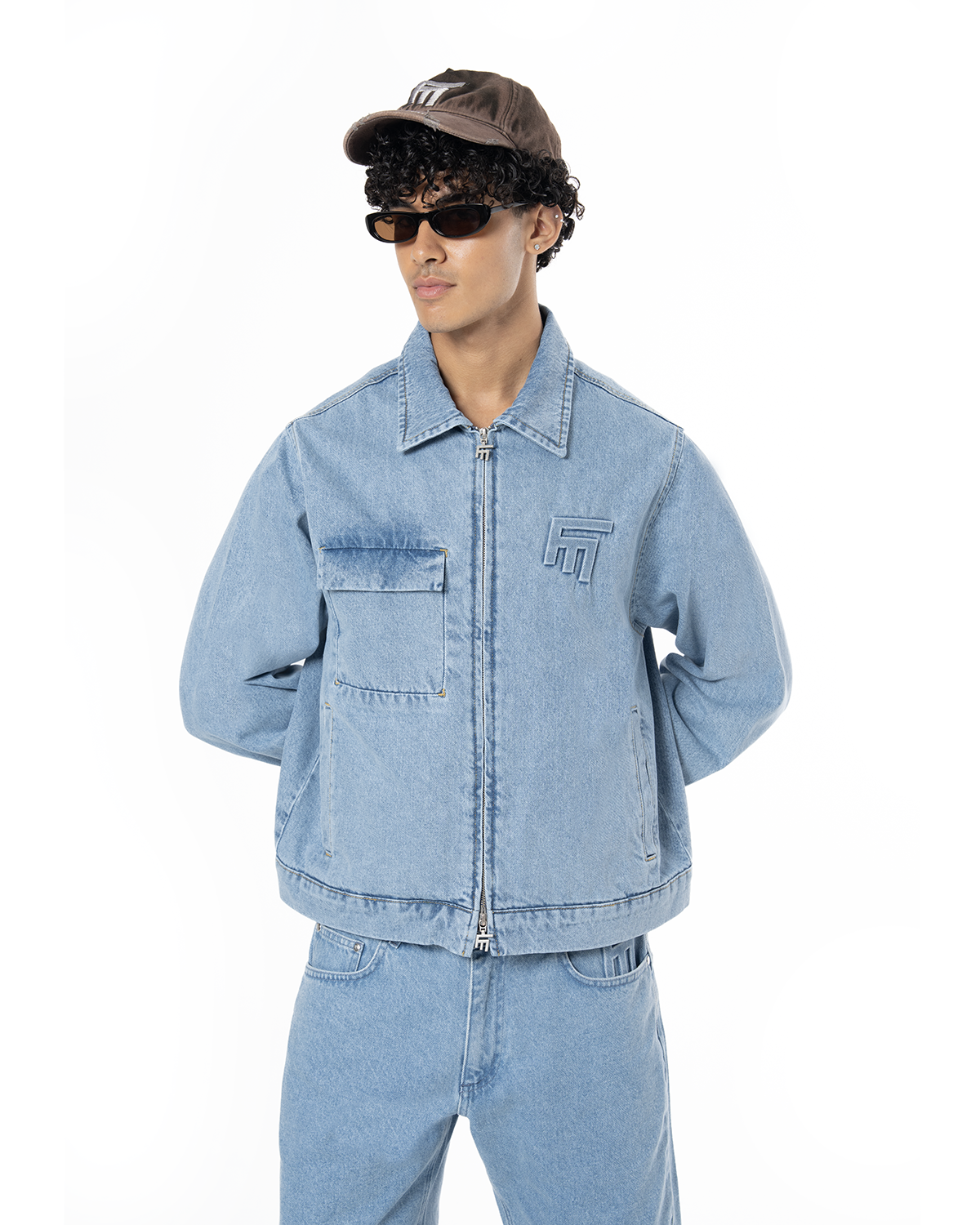 Unisex Oversize Fm Icon Logo Kabartma Detayli Premium Denim Ceket - Mavi