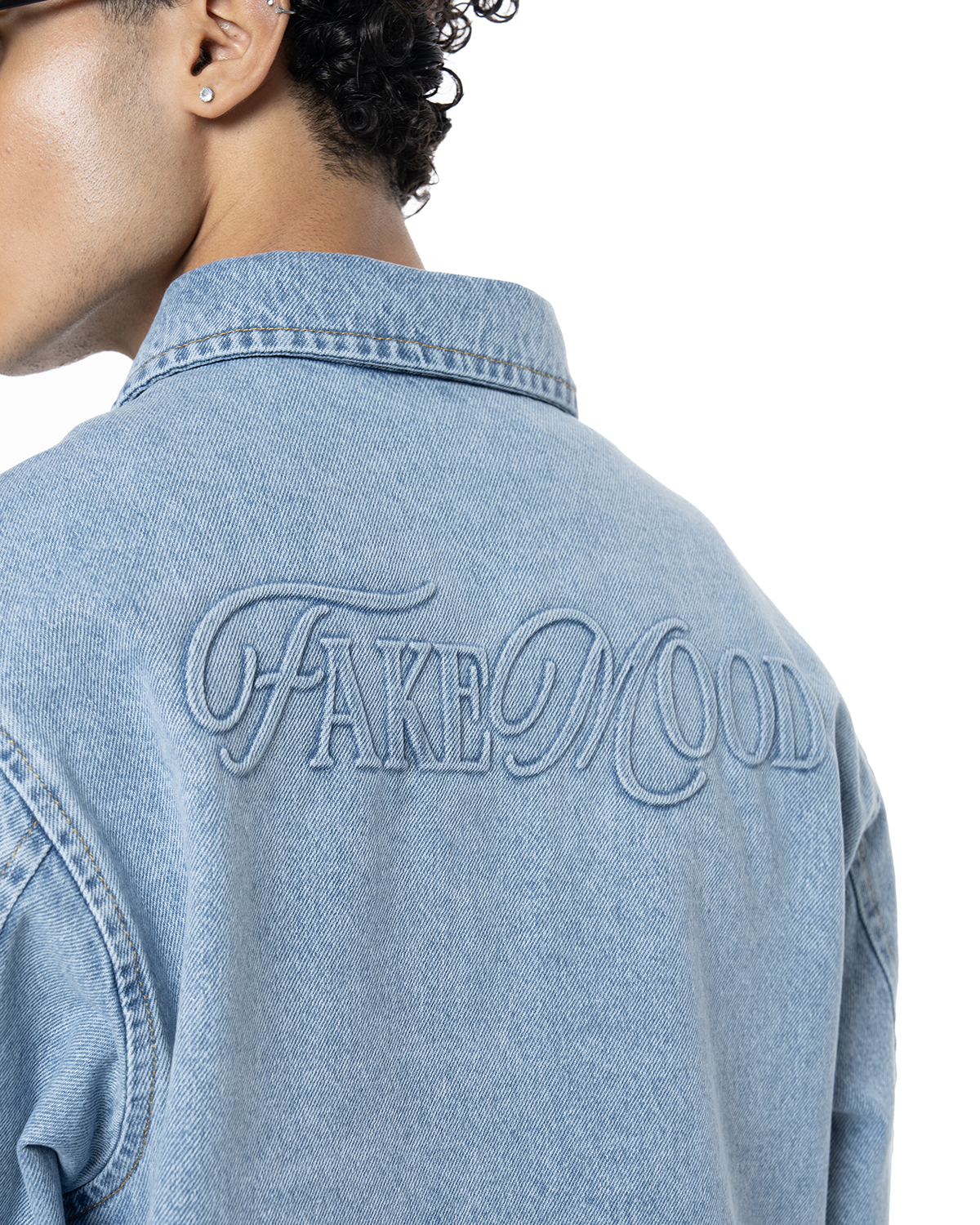 Unisex Oversize Fm Icon Logo Kabartma Detayli Premium Denim Ceket - Mavi