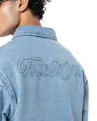 Unisex Oversize Fm Icon Logo Kabartma Detayli Premium Denim Ceket - Mavi