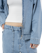 Unisex Oversize Fm Icon Logo Kabartma Detayli Premium Denim Ceket - Mavi