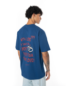 Unisex Oversize Fake Love Baskili TiŞört - Mavi - 1